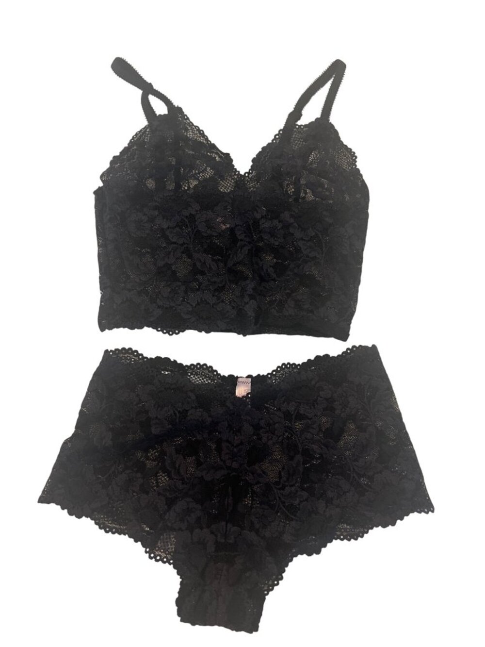 Victorias Secret Black Lace Bralette & High-Waist Panty Set
